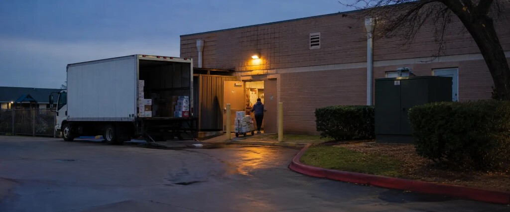 Truck at a loading door, early morning