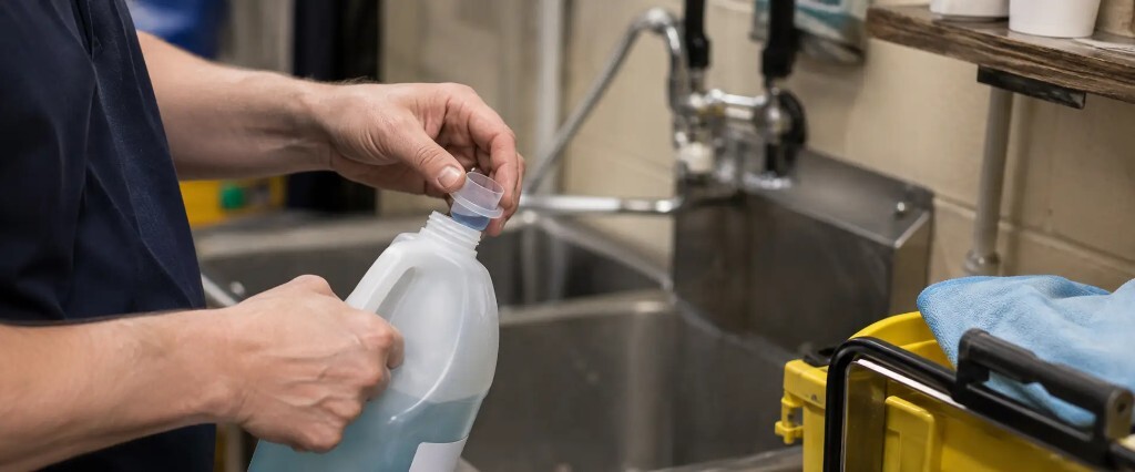 Hands, a bottle, a dilution cap